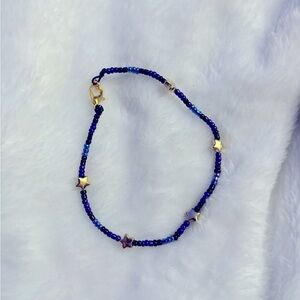 Purple and Black Beaded Bracelet with Stars Handmade